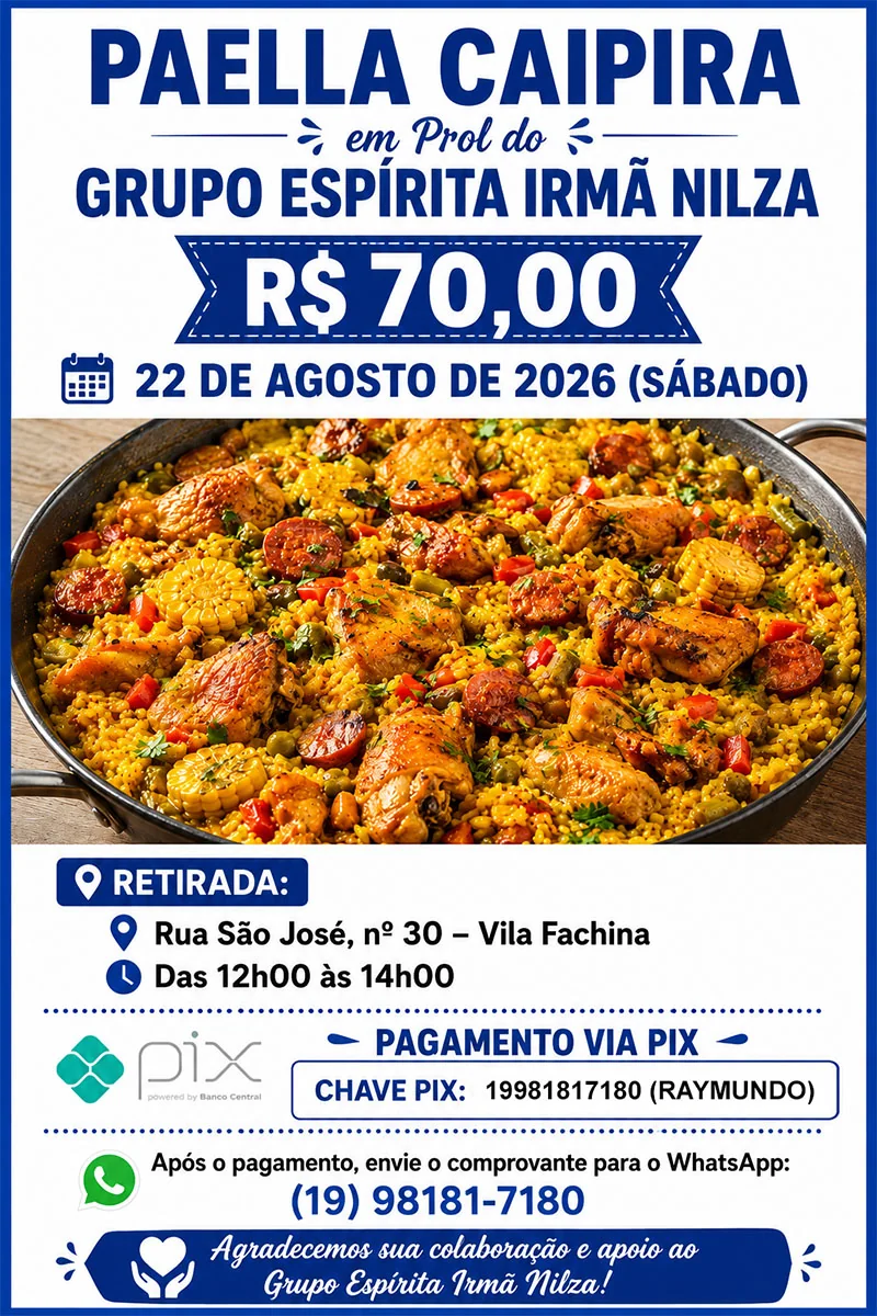 Paella Caipira em prol do Grupo Espírita Irmã Nilza